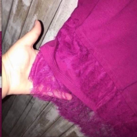 Lane Bryant Dark Pink Lace Bottom Blouse - Picture 3 of 4